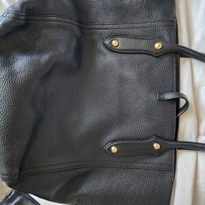 Black Leather Tote Bag with Gold Accents